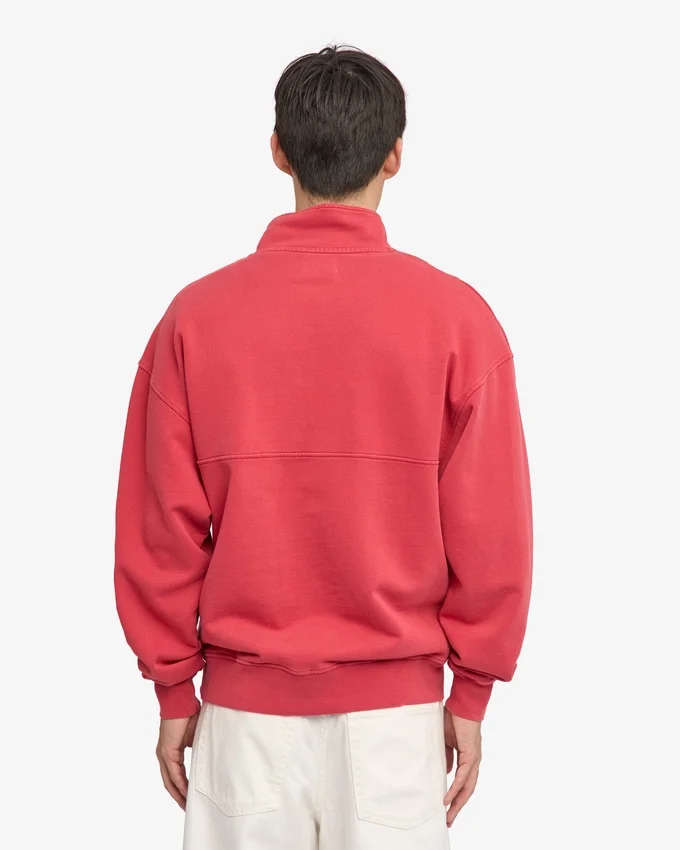 Pull col zippé bio à quart de zip - Rouge délavé