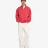 Pull col zippé bio à quart de zip - Rouge délavé