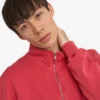 Pull col zippé bio à quart de zip - Rouge délavé