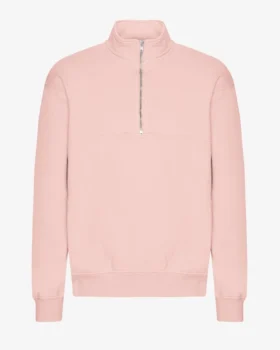 Pull col zippé bio - Rose délavé