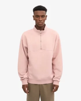 Pull col zippé bio – Rose délavé