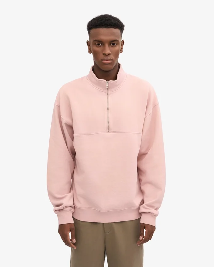 Pull col zippé bio - Rose délavé