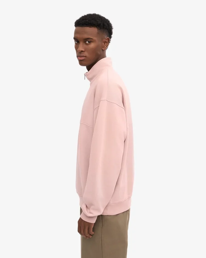 Pull col zippé bio - Rose délavé