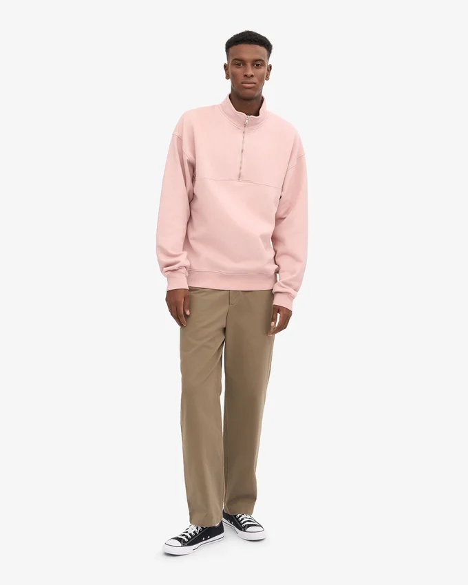 Pull col zippé bio - Rose délavé