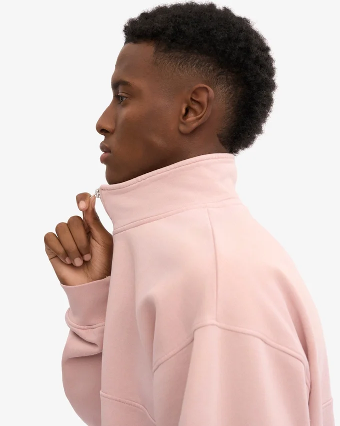 Pull col zippé bio - Rose délavé