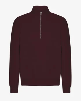 Pull col zippé bio - Rouge sang de bœuf