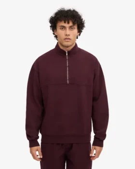 Pull col zippé bio – Rouge sang de bœuf