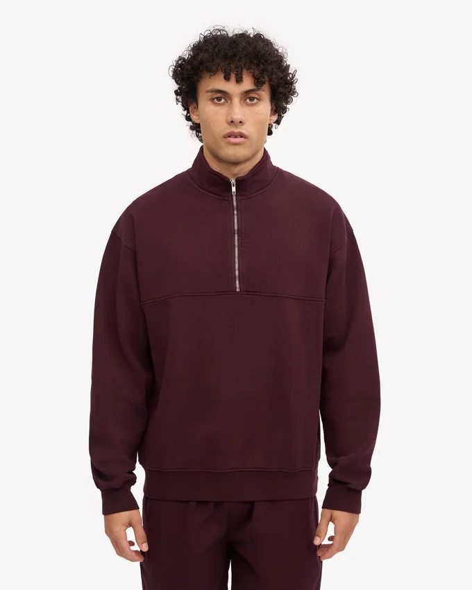 Pull col zippé bio - Rouge sang de bœuf