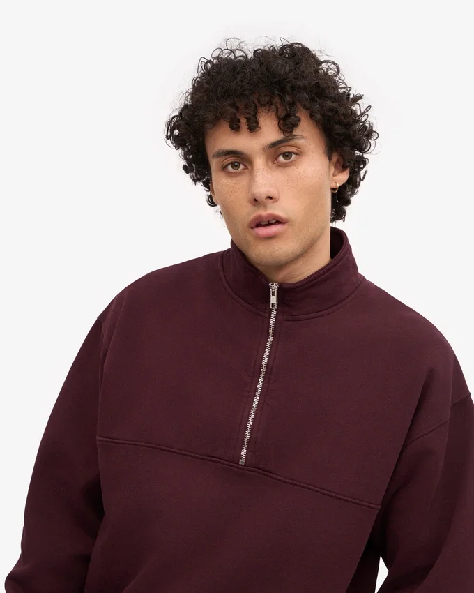 Pull col zippé bio - Rouge sang de bœuf