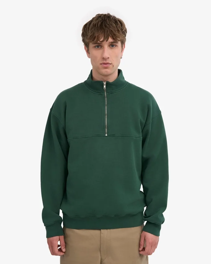 Pull col zippé bio - Vert émeraude