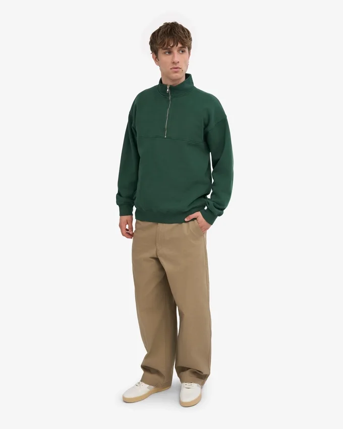 Pull col zippé bio - Vert émeraude