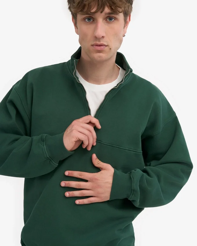 Pull col zippé bio - Vert émeraude