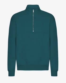 Pull col zippé bio - Vert océan