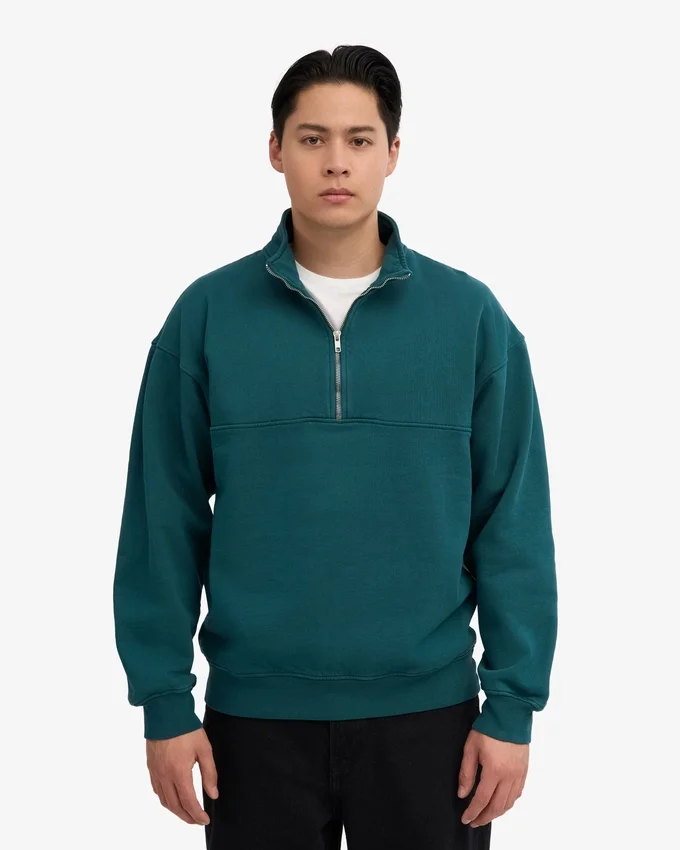 Pull col zippé bio - Vert océan