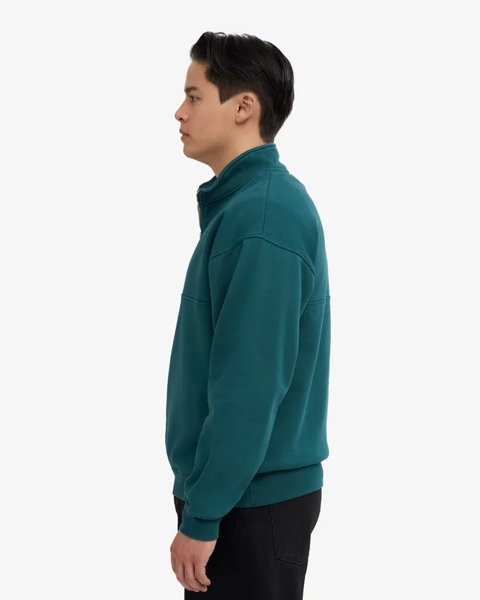 Pull col zippé bio - Vert océan