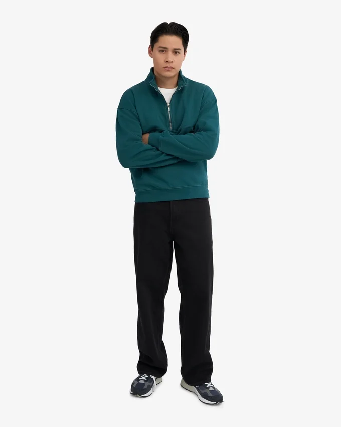 Pull col zippé bio - Vert océan