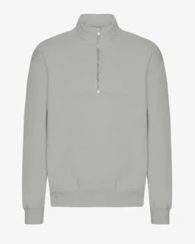 Pull col zippé court en coton bio - Bleu acier