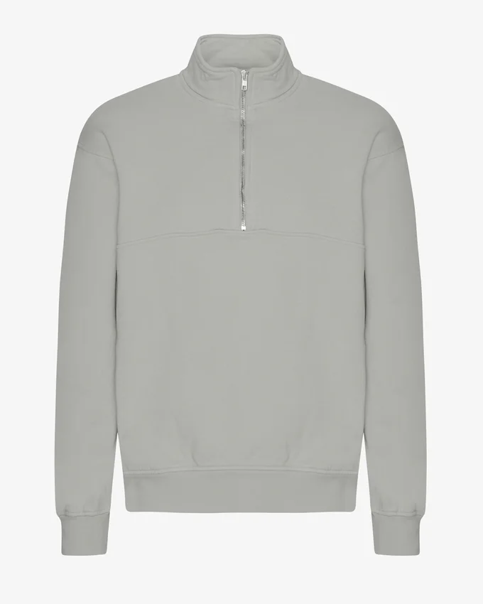 Pull col zippé court en coton bio - Bleu acier