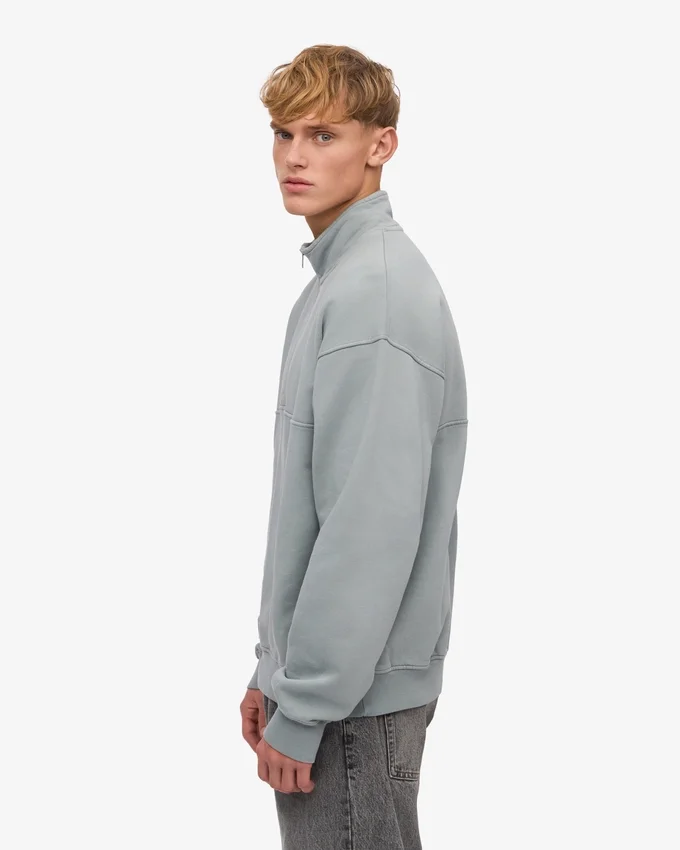 Pull col zippé court en coton bio - Bleu acier