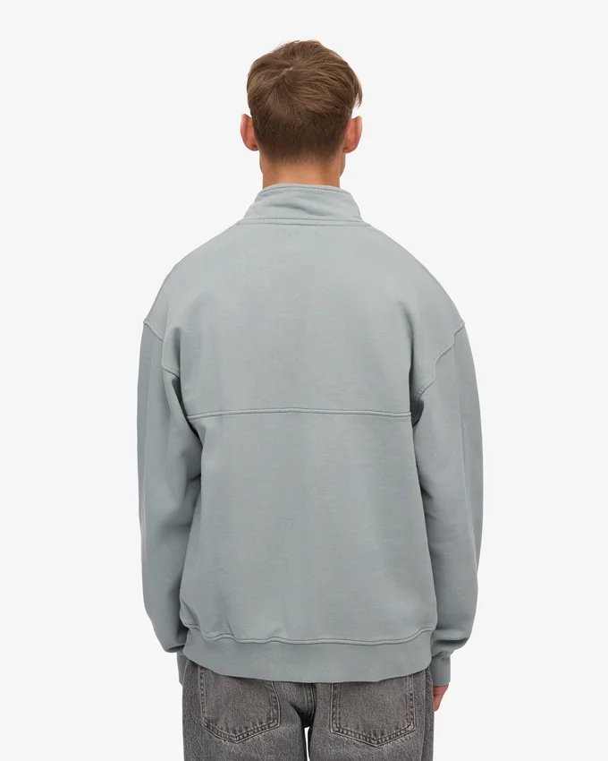 Pull col zippé court en coton bio - Bleu acier