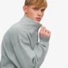 Pull col zippé court en coton bio - Bleu acier