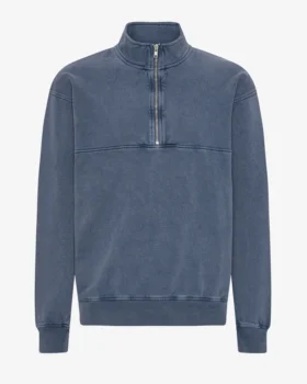 Pull col zippé en coton bio - Bleu Neptune