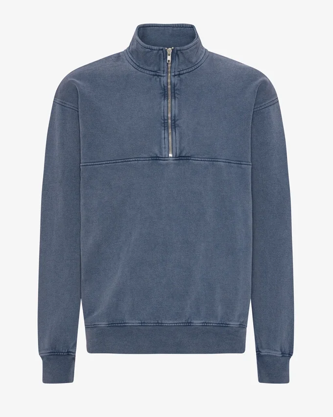 Pull col zippé en coton bio - Bleu Neptune