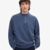 Pull col zippé en coton bio - Bleu Neptune