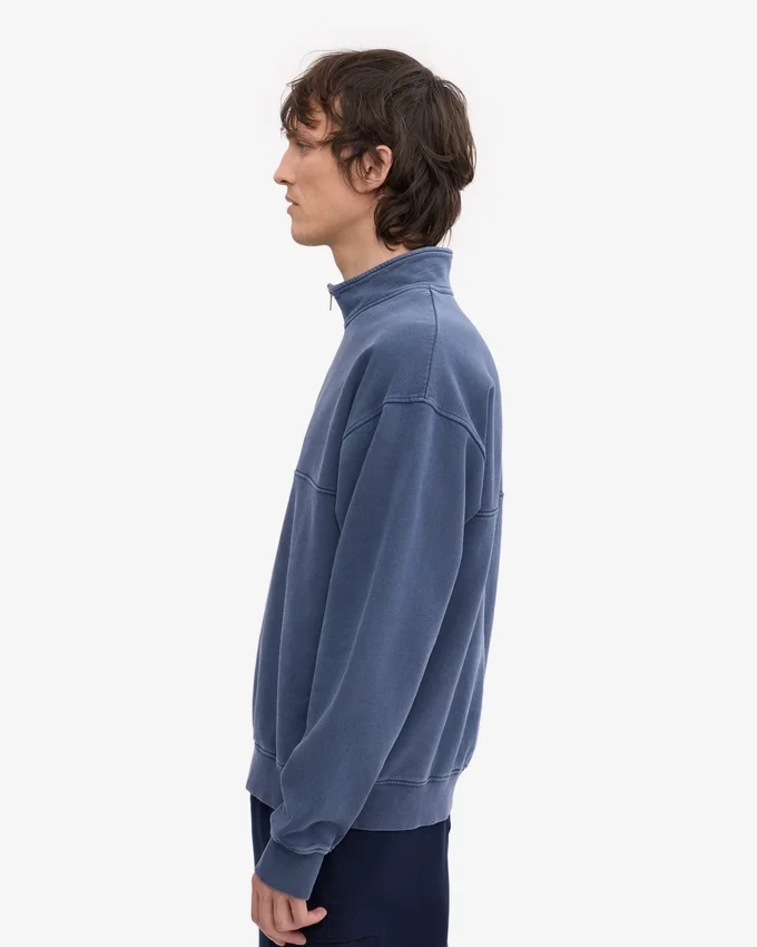 Pull col zippé en coton bio - Bleu Neptune