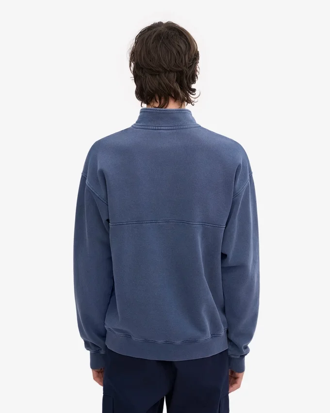 Pull col zippé en coton bio - Bleu Neptune
