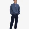 Pull col zippé en coton bio - Bleu Neptune