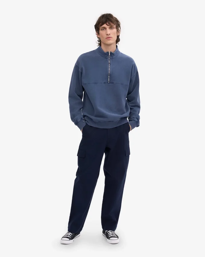 Pull col zippé en coton bio - Bleu Neptune