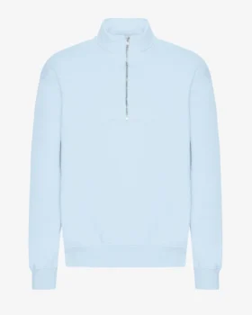 Pull col zippé en coton bio - Bleu polaire