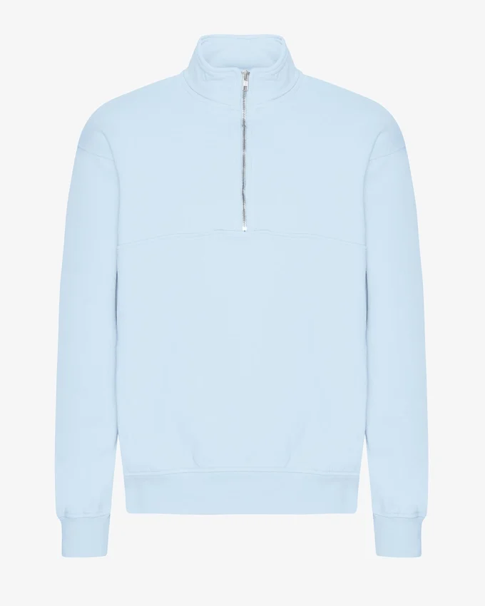 Pull col zippé en coton bio - Bleu polaire