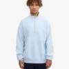 Pull col zippé en coton bio - Bleu polaire