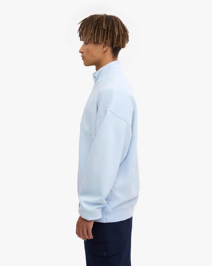 Pull col zippé en coton bio - Bleu polaire