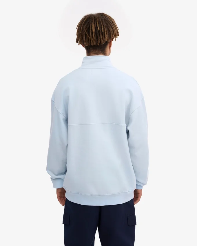 Pull col zippé en coton bio - Bleu polaire