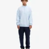 Pull col zippé en coton bio - Bleu polaire
