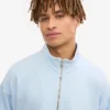 Pull col zippé en coton bio - Bleu polaire