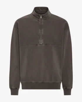 Pull col zippé en coton bio - Boue délavée