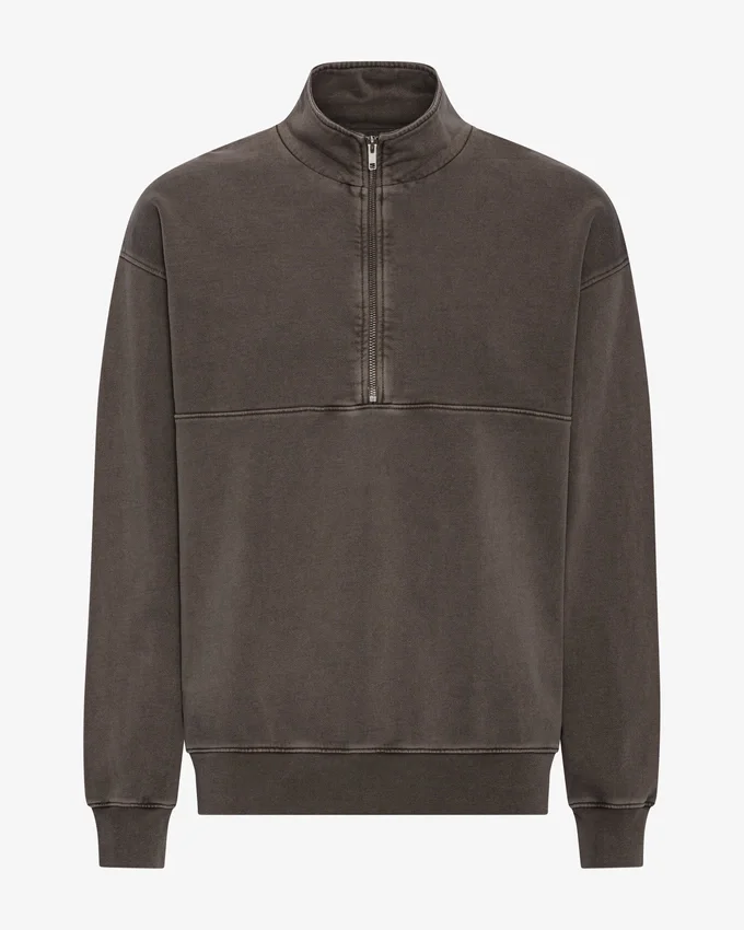 Pull col zippé en coton bio - Boue délavée
