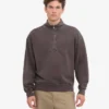 Pull col zippé en coton bio - Boue délavée
