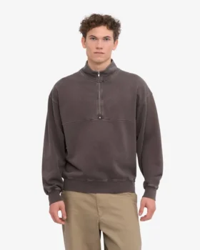 Pull col zippé en coton bio – Boue délavée
