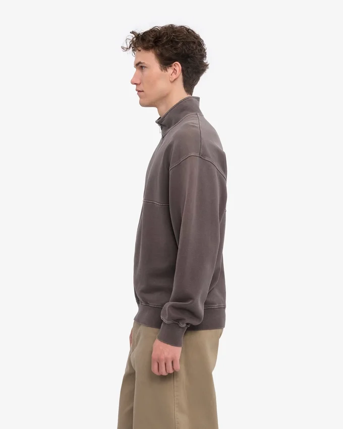 Pull col zippé en coton bio - Boue délavée
