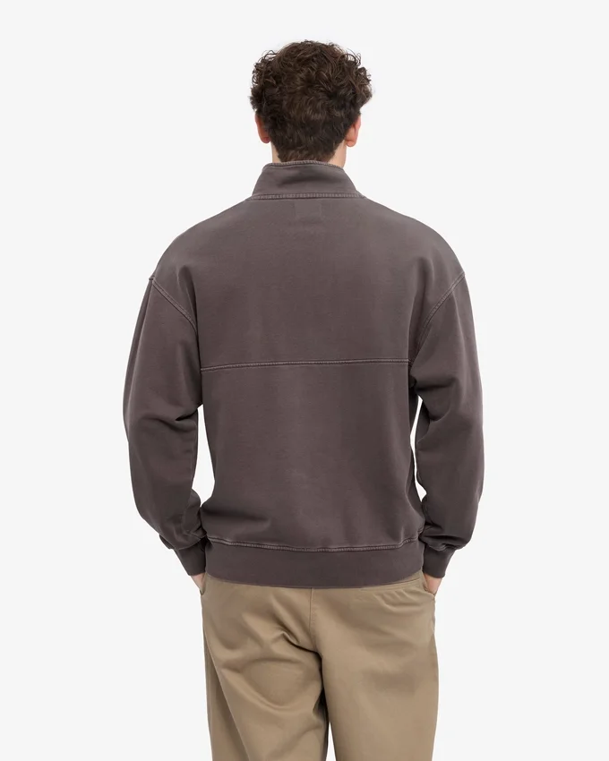 Pull col zippé en coton bio - Boue délavée