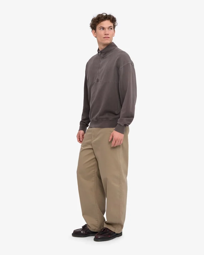Pull col zippé en coton bio - Boue délavée