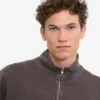 Pull col zippé en coton bio - Boue délavée