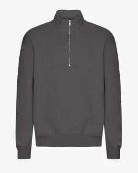 Pull col zippé en coton bio - Gris lave