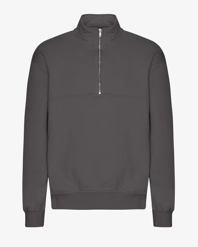 Pull col zippé en coton bio - Gris lave