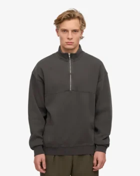 Pull col zippé en coton bio – Gris lave